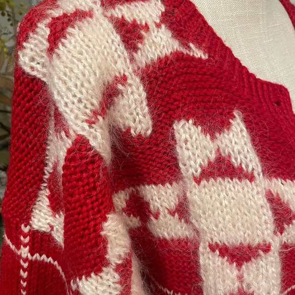 Vintage Hand Knit Red Mohair Button Sweater Cardigan Size L - Picture 4 of 5